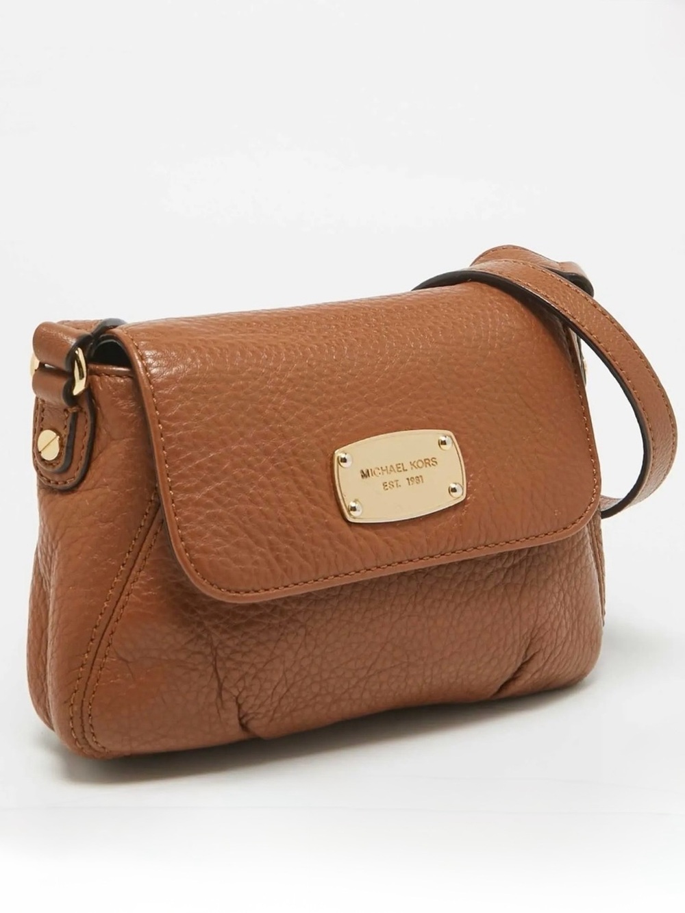MICHAEL KORS, Jet Set Brown Pebbled Leather Mini Flap Crossbody Shoulder Bag